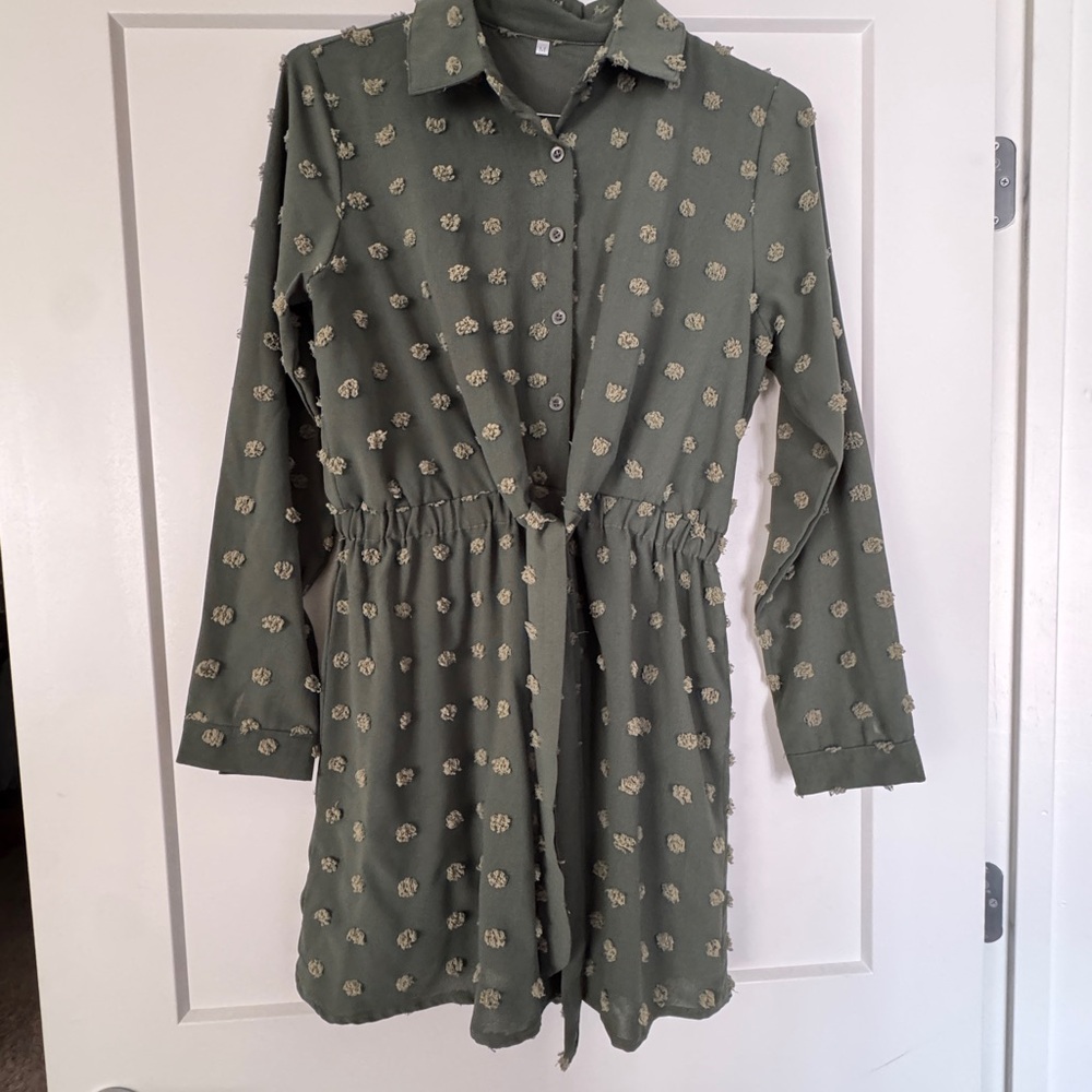 Amazon Olive Green Textured Mini Dress
